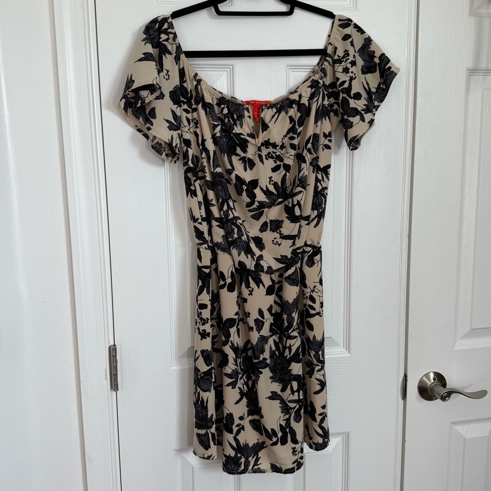 Chelsea & Violet Floral Black & Cream Floral Chiffon‎ OTS Mini Dress Large EUC